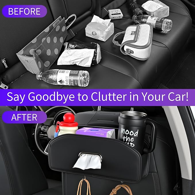 2PACK Backseat Seat Car Organizer, Multifunctional Adjustable Car Organizers and Storage, Universal Car Seat Organizer, Car Tissue Organizer with Cup Holder, Black