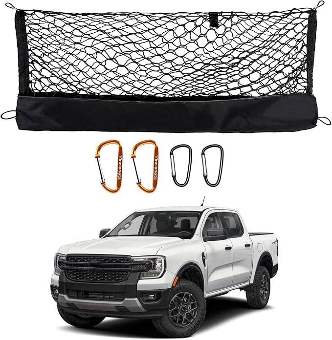 Highly Elastic Truck Bed Cargo Net Compatible with 2024 2025 Ford Ranger, Envelope Style Truck Cargo Net for Ranger Accessories, Upgraded Storage Bag & Heavy Duty Carabiners