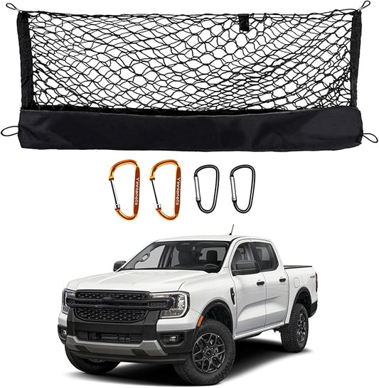 Highly Elastic Truck Bed Cargo Net Compatible with 2024 2025 Ford Ranger, Envelope Style Truck Cargo Net for Ranger Accessories, Upgraded Storage Bag & Heavy Duty Carabiners