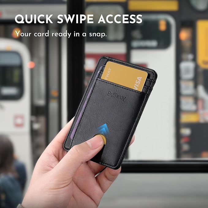 Buffway Slim Minimalist Front Pocket RFID Blocking Leather Wallets for Men and Women - Slate Black | Slim, Minimalist, Front Pocket, RFID Blocking