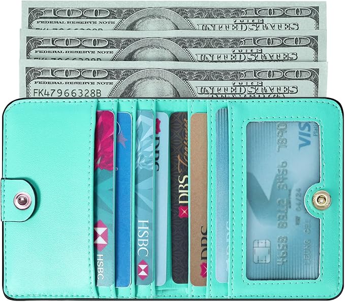 Toughergun Women’s Small Slim Leather Wallet with RFID Protection, Compact Bifold Mini Purse with Clear ID Window
