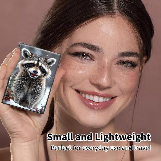 Metal Wallet,Credit Card Holder for Women Men,RFID Blocking Card Holder Mini Slim Aluminum Wallet ID Case Hard Case Business Card Holder Case,Raccoon Snow Cute
