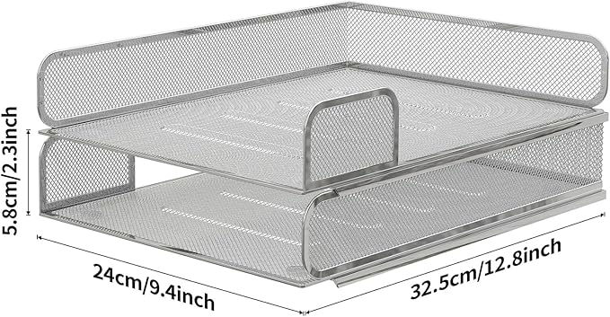 Steel Mesh Side Open Tray for Desk Organizer, 1 or 2 Directions, Stackable, Magnetic (Silver)