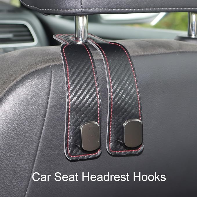 Car Seat Hooks for Headrest,Purse Hook & Back Storage Hook, Zinc Alloy & Suede Material Heavy Duty Car Hooks for Purses and Bags,Universal Fit for Most Vehicles (Carbon)