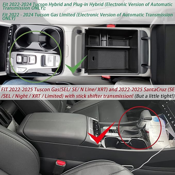 HGWEI Center Console Organizer Compatible with 2022-2024 Hyundai Tucson & Santa Cruz 2022-2025 Interior Accessories Armrest Storage Box Insert Tray (Not for 2025 Limited/Hybrid/Plug-in Hybrid) White