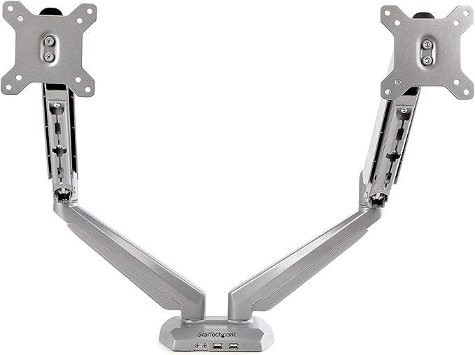 StarTech.com Desk Mount Dual Monitor Arm with USB/Audio, Desk Clamp Ergonomic VESA Mount for up to 32" (17.6lb/8kg) Displays
