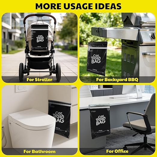 50 Bags Tidyphil Hanging Car Trash Bags Disposable, Leak-proof, Odor Seal. 2 Gallon Car Garbage Bags. Alternative to Car Trash Can, Easy Stick-On Car Garbage Can for Car,SUV, Truck, Vehicle, Stroller.