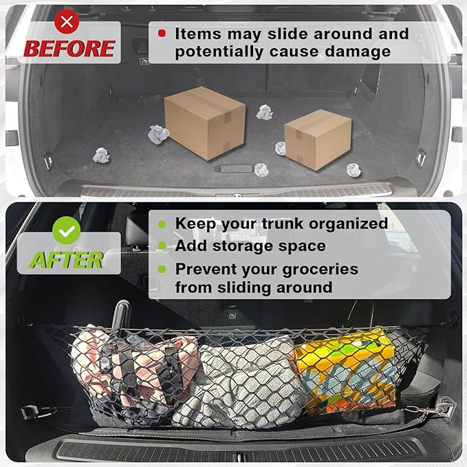 Muslogy Truck Bed Cargo Net Trunk Netting Compatible with 2022-2025 2026 Jeep Grand Cherokee (2-Row) Accessories, Pickup Cargo Organizer SUV Sedan Storage Net w/Heavy Duty Carabiners