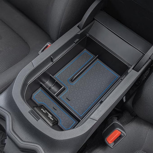 JDMCAR Center Console Tray Organizer Compatible with Toyota RAV4 Accessories 2019-2024 2025, and 2021-2025 RAV-4 Prime Armrest Insert Container ABS Material Secondary Storage Box-Blue