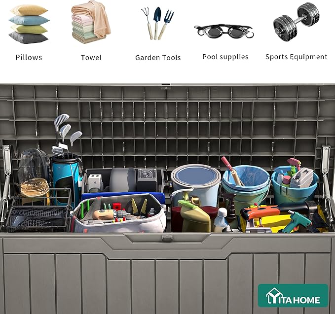 YITAHOME 80 Gallon Outdoor Storage Box, Large Waterproof Resin Deck Box, Indoor Outdoor Lockable Storage Container for Patio, Garden, Cushions, Tools, Equipment (Taupe)