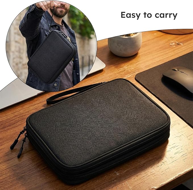 CAAORDKSO Large Electronics Travel Organizer Case, Electronic Accessories Carry Case Portable Waterproof Double Layers Storage Bag for Cord, Cable, Charger, USB, Power Bank, Earphone (Black, X-Large)