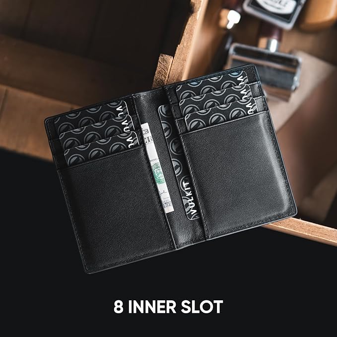 VULKIT Bifold Front Pocket Slim Wallet RFID Blocking Minimalist Thin Genuine Leather Credit Card Holder Wallet for Men and Women Nappa Black