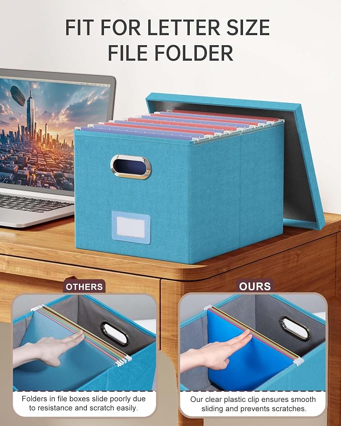 Oterri 2 Pack File Storage Organizer, Document Organizer, Portable File Box with Lid, Fit for Letter/Legal File Folder Storage,Calamine Blue+Cobalt Green,Box only