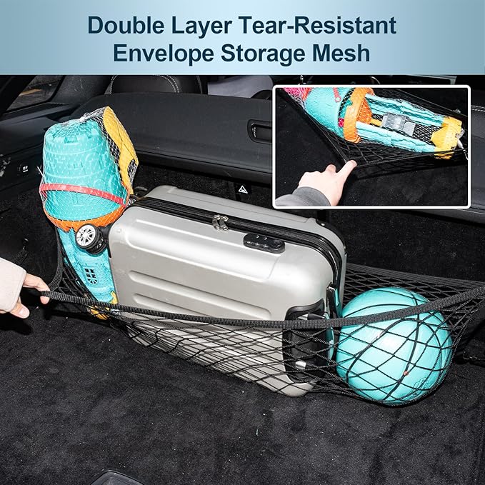 Cargo Net for SUV Trunk Net Organizer 35.4 x 11.8 inches, Elastic Heavy Duty Storage Mesh Net with Hooks Double-Layer Car Rear Cargo Net for Sedan, Vehicle