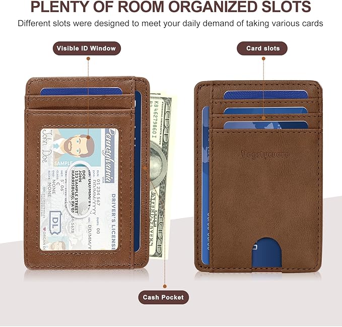 Front Pocket Thin Wallet for Men Women RFID Blocking Credit Card Holder Card Cases Slim Minimalist Wallet with Gift Box Alaska Brown Faux Leather