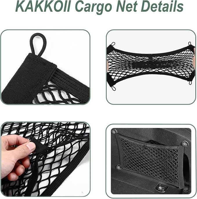 2 Layer Small Cargo Net,Cargo Storage Pocket Net, Mesh Elastic Pouch Organizer with Mounting Screws Hooks for Car,Rv, Trunk,Boats,SUV, Truck (2 Pack, 23.6 x 9.8Inch(60 x25cm)
