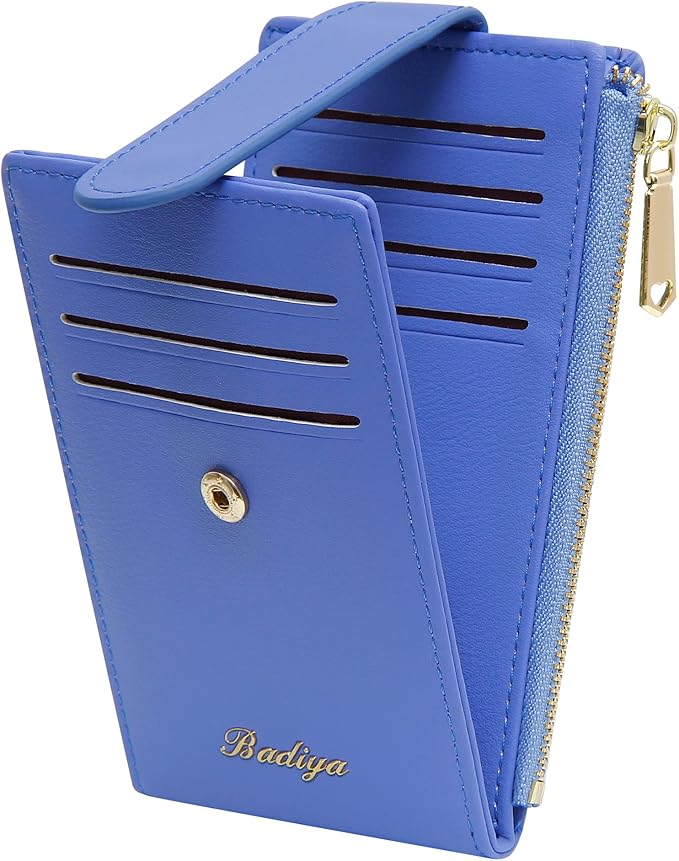 Badiya Slim Women Wallet RFID Blocking Bifold Compact 9 Card Slots Holder Wallets Soft Leather with Zipper Coin Pocket 2 ID Window