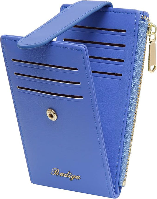 Badiya Slim Women Wallet RFID Blocking Bifold Compact 9 Card Slots Holder Wallets Soft Leather with Zipper Coin Pocket 2 ID Window