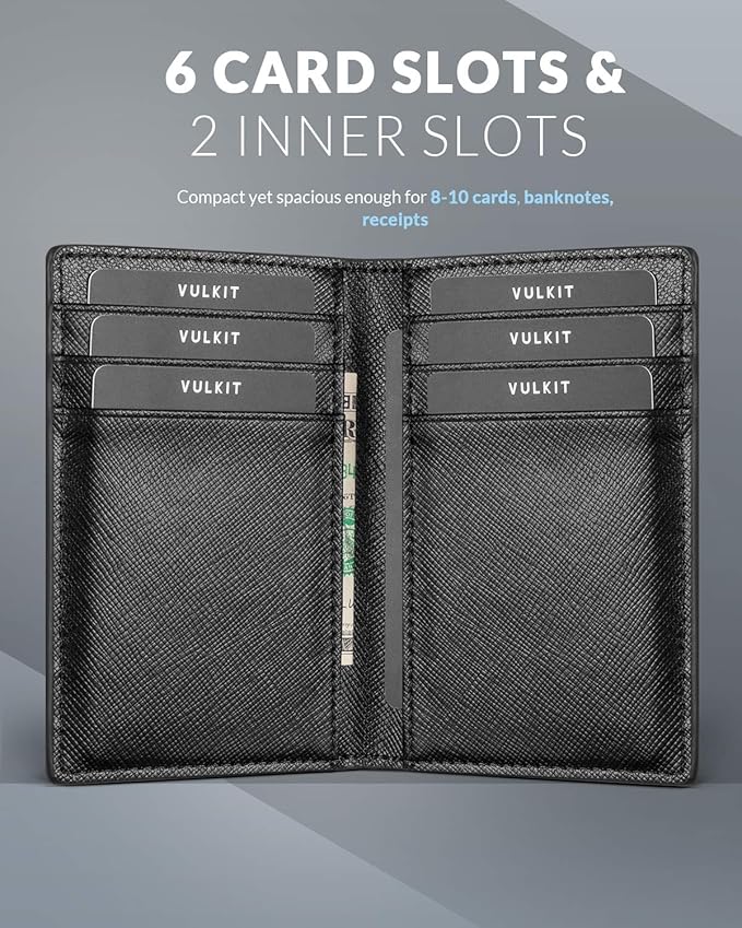VULKIT Bifold Front Pocket Slim Wallet RFID Blocking Minimalist Thin Leather Credit Card Holder Wallet for Men and Women Cross Black