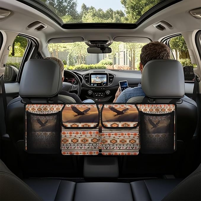 Hanging Trunk Organizer Aztec Eagle Car Back Seat Storage with 4 Large Pockets Foldable Automotive Interior Accessories for Sedans MPV SUV Jeep Trucks Van