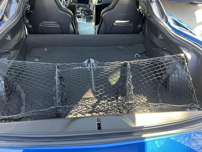 3 Pocket Cargo Net Trunk Cargo Organizer Storage for Chevrolet C7 Corvette 2015-2019 – Envelope Style Cargo Net for Coupe - Premium Mesh Car Trunk Organizer – Compatible with Corvette