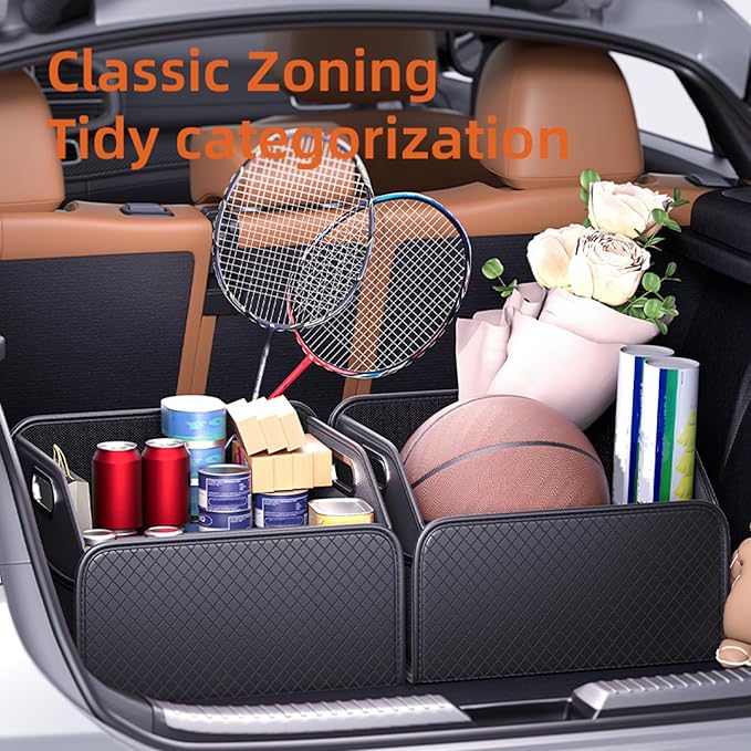 Car Trunk Organizer and Car Storage,Collapsible Multi-Compartment Car Organizers, Waterproof foldable luggage bag with 4 pockets，Suitable for any car