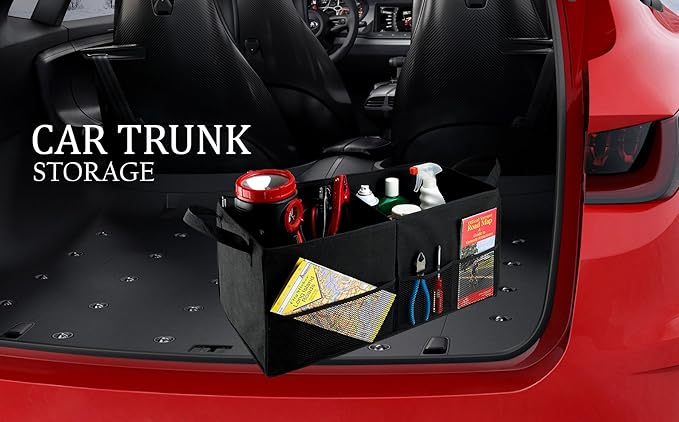 Handy Laundry Car Trunk Organizer – Large 2 Compartment Storage Bin with Non-Slip Fastener, Mesh Side Pockets & Heavy-Duty Handles, 22 x 10 x 11 in, Black – Prevents Shifting & Rolling