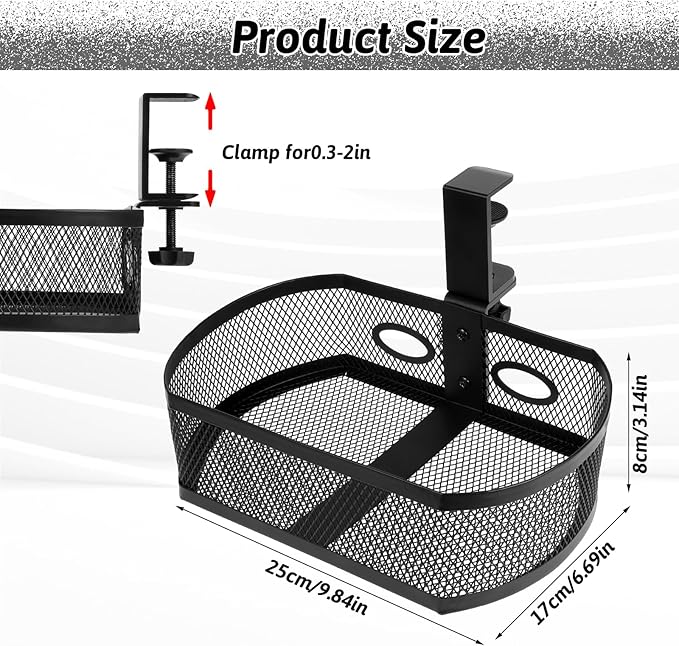 Under Desk Storage Drawer Organizer, Clamp on Under Table Shelf Hanging Desk Mount Tray Attachable Drawer Basket for Home Office Desktop Clutter Management Space Saving