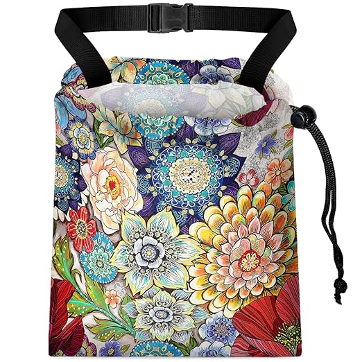 Car Trash Bag Hanging Back of Seat with Adjustable Snap Buckle Strap Cute Printed Drawstring Garbage Bags for Car-Boho Floral
