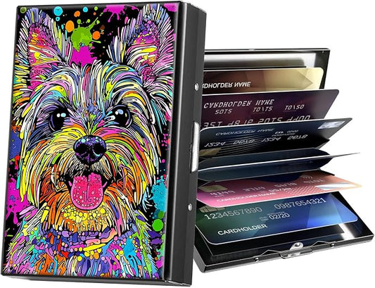 Metal Wallet,Credit Card Holder for Women Men,RFID Blocking Card Holder Wallet Mini Slim Aluminum Wallet ID Case Hard Card Case Business Card Holder Case,Cute Colorful Dog