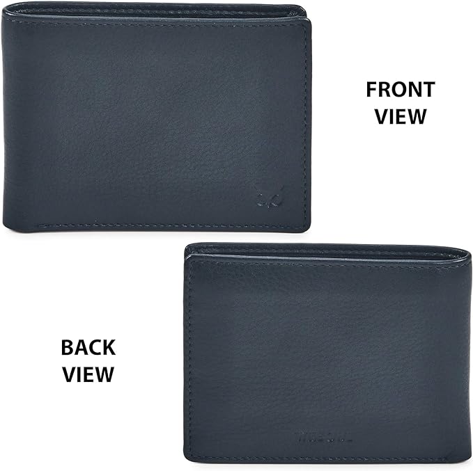 Real Leather Mens Bifold Wallet RFID Blocking Slim Minimalist Front Pocket - Thin & Stylish with ID Window in Gift Box (Nappa, Midnight Navy)
