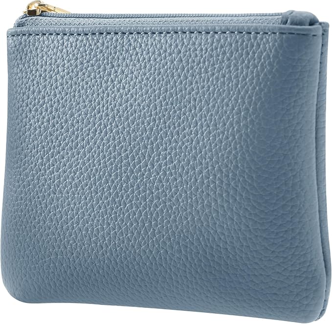 Chelmon PU Leather Coin Purse Pouch Change Holder Small With Zipper for Men Women 2 PCS Set (Blue&Light Green)