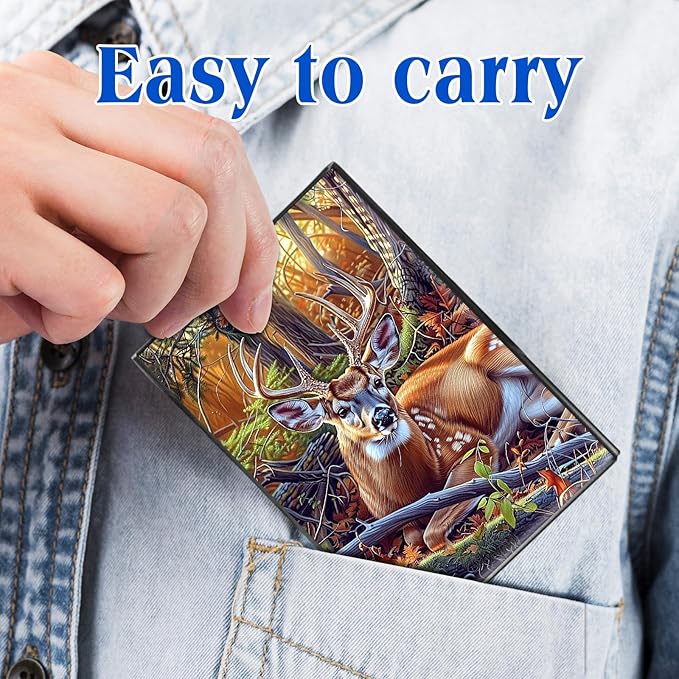 RFID Blocking Credit Card Holder - Slim Metal Wallet for Women & Men,Deer In Forest Design Stainless Steel Business Card Case,Compact Pocket Organizer for Travel & Daily Use