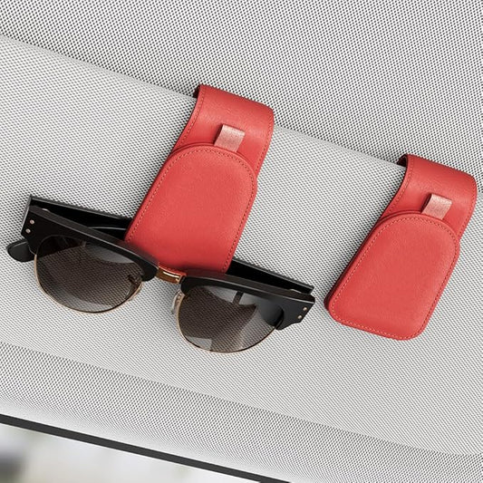 Sotfamily Sunglass Holder for Car Visor, Suede Cloth Magnetic Sunglass Organizer for Car Accessories, 2 Packs, Red