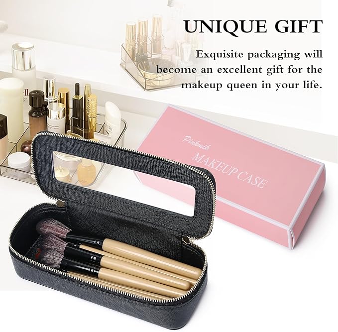 Pinkmik Makeup Brush Bag Slim Clear Makeup Bag Transparent Travel Cosmetic Case & Toiletry Bag with Zipper Small Beatuy Makeup Bag Purse Organizer for Women (Black, SLIM)