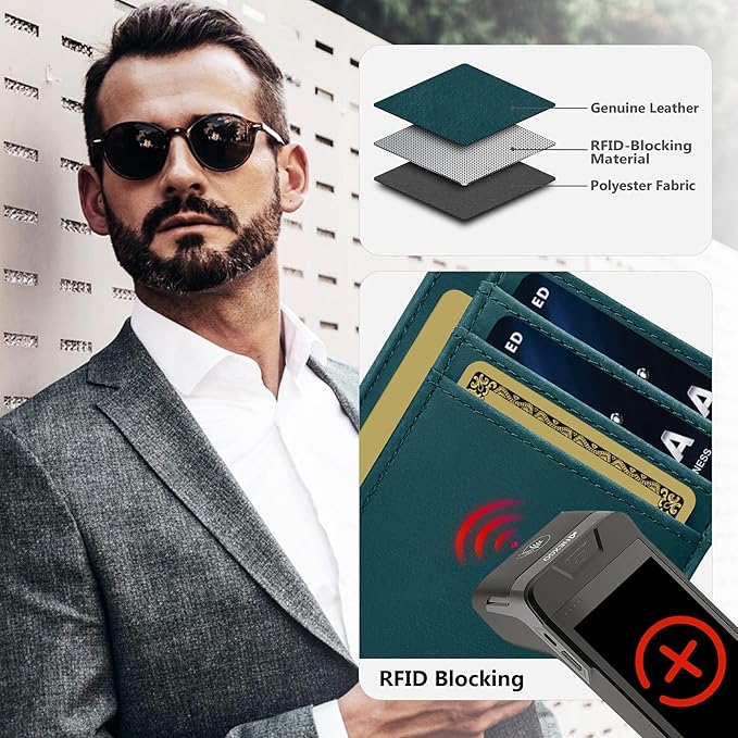 Travelambo 100% Genuine Leather Wallet for Men and Women, Slim Minimalist RFID Blocking Front Pocket Credit Card Holder with Gift Box