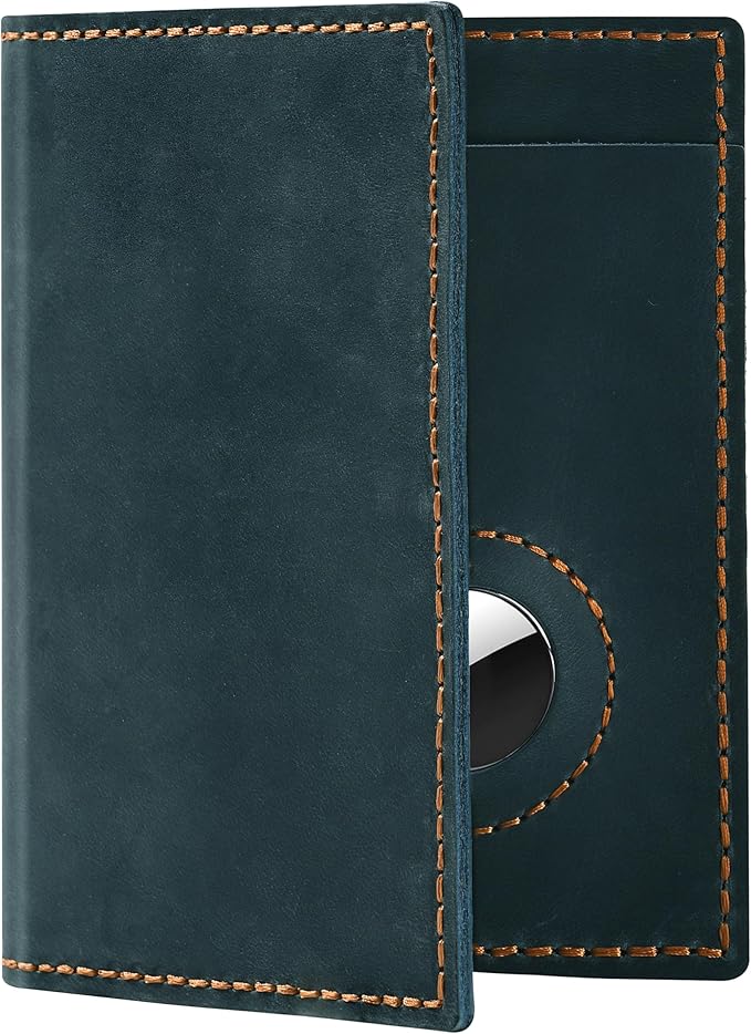 Passport Holder for Travel, Genuine Leather Passport Wallet Cover Case with Airtag Slot, RFID Blocking, for Women Men, Travel Essentials Gift, Blue