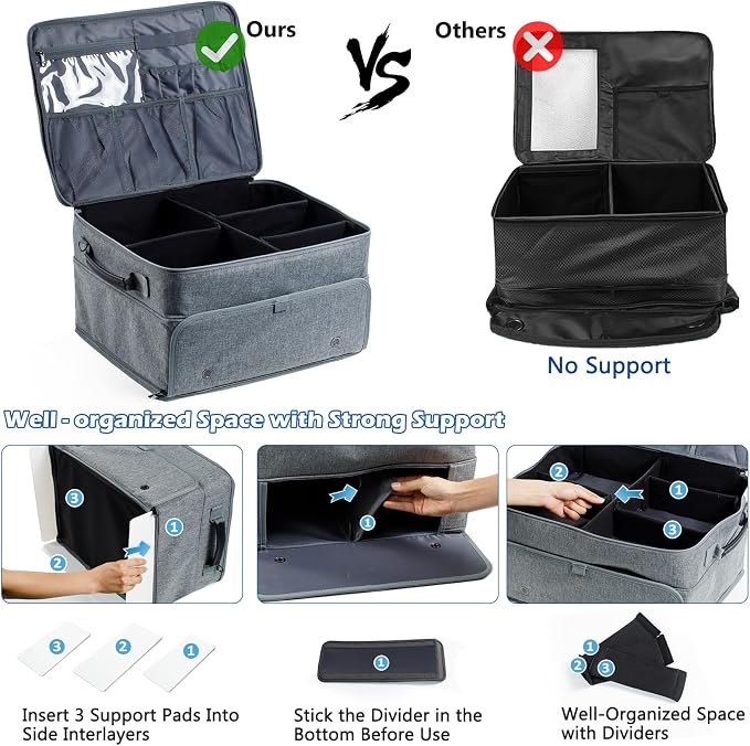 Upgraded Trunk Organizer - Separate Compartment for 2 Pair Shoes, Car Locker Organizer for Golf Balls, Gloves, Accessories