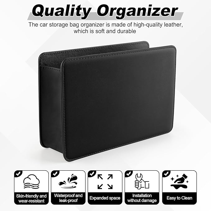 SINGARO Car Door Trash Can, Leather Vehicle Trash Bin, Mini Dustbin Garbage Container Can with 30 Pcs Trash Bags, Foldable Car Storage Bag Organizer, Car Accessories Interior for Women Men, Black