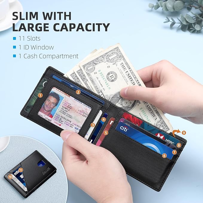 Zitahli Bifold Wallets for Men - Slim RFID Leather Credit Card Holder for 6-11 Cards, Minimalist Thin Wallet with ID Window & Cash Slot,Front Pockt Carteras Para Hombres, Birthday Gifts for Men | Slim, RFID Blocking, Premium, Front Pocket, Gift Box, Le...
