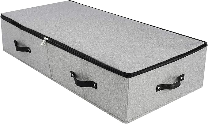 AMJ Large Sturdy Underbed Storage Box with Zip Lid, Rigid Sturdy Plastic Board inside, Handles on all sides, Dark Gray