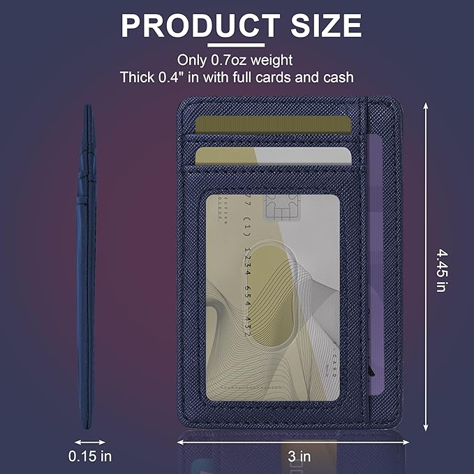 Hoewina Slim Wallet for Men, Credit Card Holder Wallet, Minimalist Design - RFID Blocking Front Pocket Leather Thin Wallet for Men and Women（Cross Dark Blue）