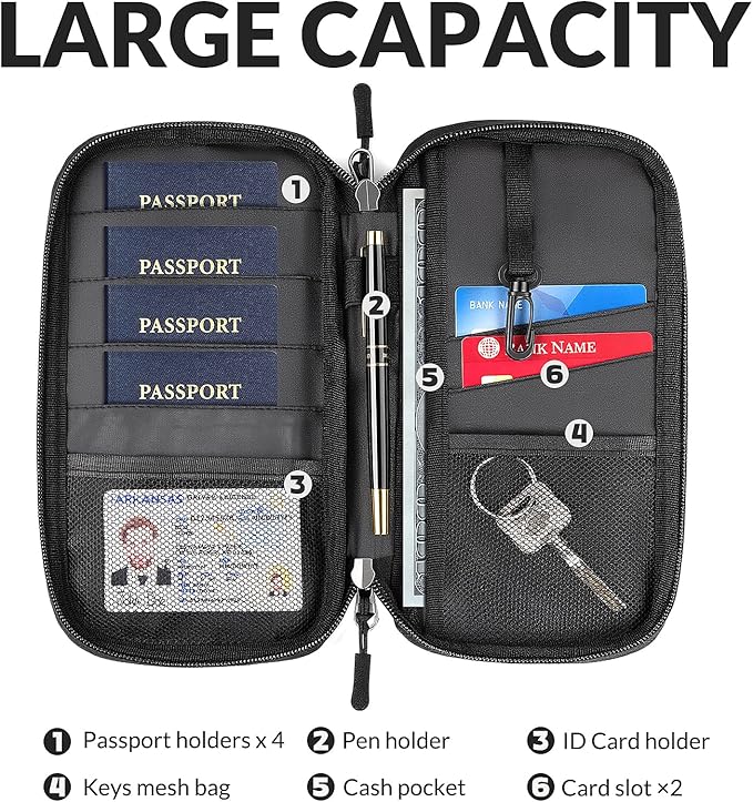 Family Passport Holder for Travel, Travel Document Organizer for Women Gift, Rfid Blocking Travel Wallet Passport Case for Men Gift, Essentials for Family Trip, Passport Wallet Cover for Cards - Grey