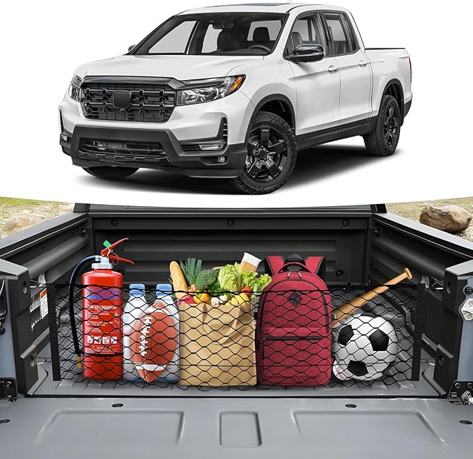 Canvcle Trunk Cargo Net for 2017-2026 Honda Ridgeline Accessories Envelope Style Mesh Trunk Net Organizer and Storage Stretchable Adjustable Elastic Nylon Rear Cargo Netting with Hooks