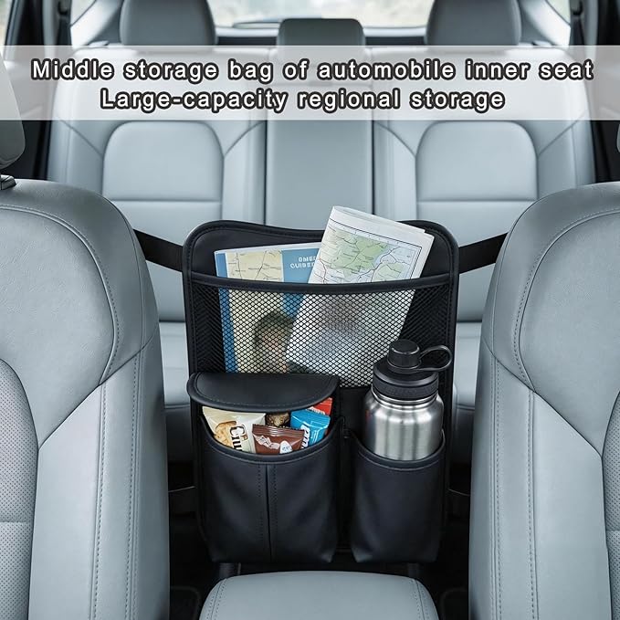Upgraded Car Mesh Bag Elastic Seat Back Mesh Bag With Paper Towel and Handbag Bracket and Back Seat Storage Bag for Children Pets and Travel Necessities. (black)