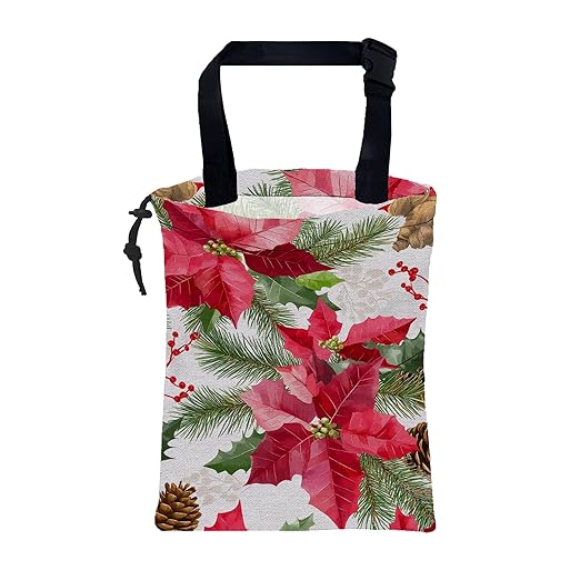 Car Garbage Bag Red Poinsettia Xmas Green Leaves Drawstring Car Trash Bag Hanging for Back Seat with Adjustable Buckle Canvas Vehicle Trash Can Easy-to-Install