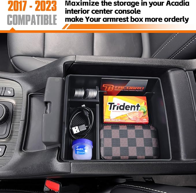 Center Console Organizer Compatible with GMC Acadia 2017 2018 2019 2020 2021 2022 2023 Accessories, Armrest Insert Secondary Storage Box ABS, Black Trim