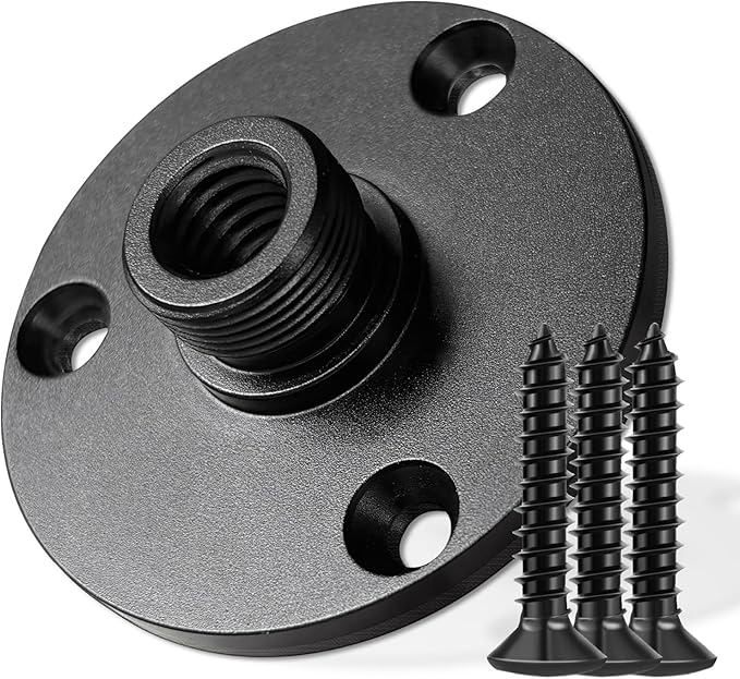 Mic Podium Flange Mounts with Pad KB48 - Microphone Gooseneck Table Mounts with 5/8-27 Male 3/8-16 Female Threads and Mounting Screws, 1PCS