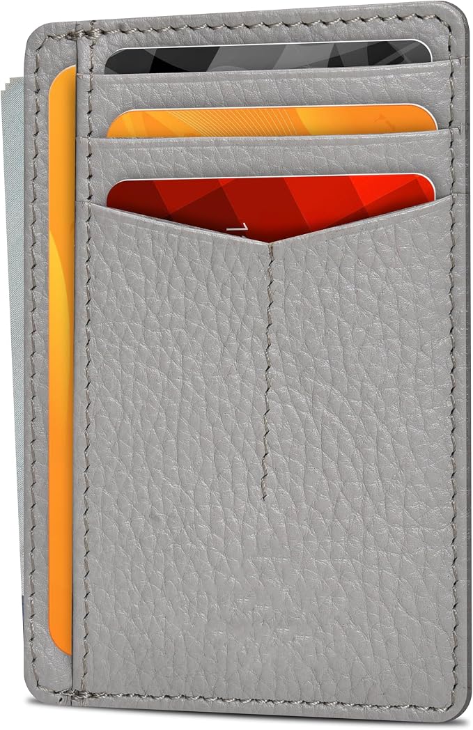 Oak Leathers Leather Slim Minimalist Wallet for Men & Women RFID Front Pocket Leather Card Holder Wallets (Grey)