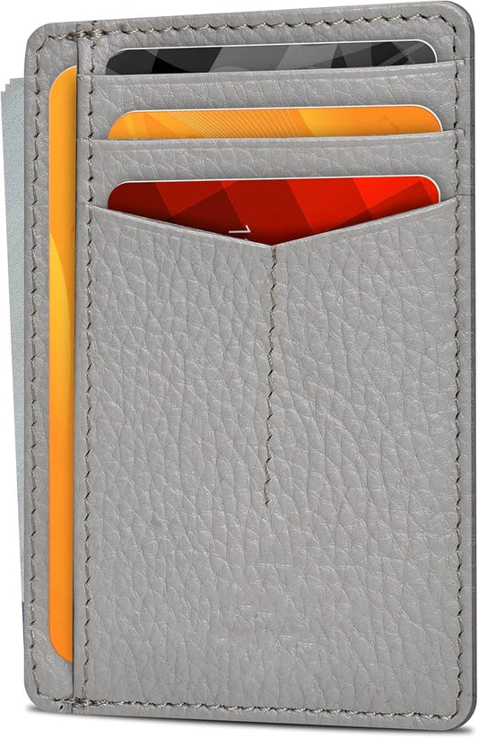 Oak Leathers Leather Slim Minimalist Wallet for Men & Women RFID Front Pocket Leather Card Holder Wallets (Grey)